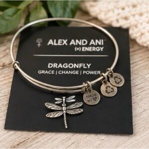 Alex and Ani Silver Dragonfly Charm Bangle Bracelet